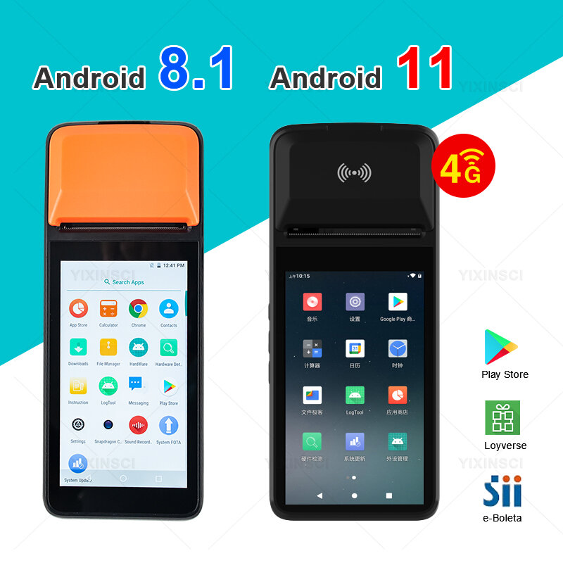 Neue android11 handheld pos pda terminal wifi 4g nfc mit bluetooth 2 16gb mobile touch pos 58mm drucker unterstützung google play