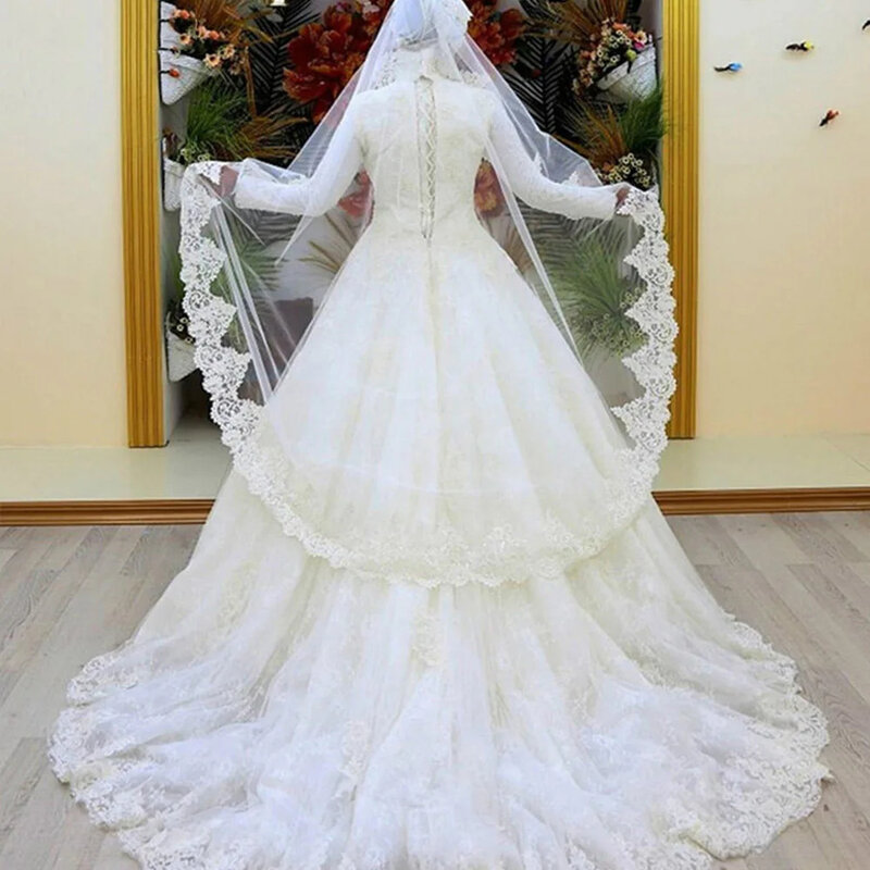 2023 Plus Size Country Ivory Floral high-necked, long-sleeved elegant Wedding Dress A-linevestido de novia ZJ053