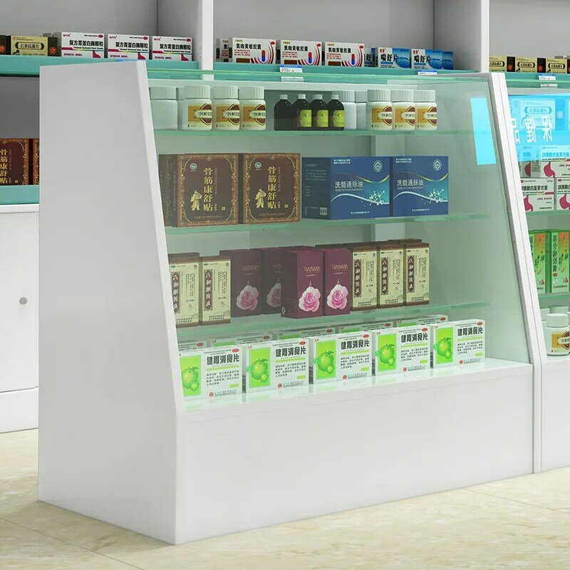 Estantes de vidrio personalizados para tienda de farmacia, escaparate, Mostrador de dispensario, exhibición para tienda médica, diseño Interior