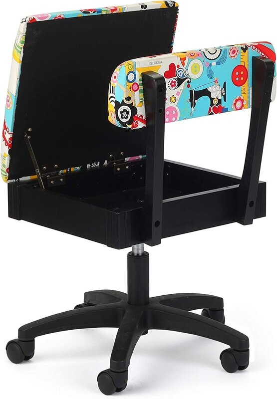 Arrow Sewing H6880 Adjustable Height Hydraulic Sewing and Craft Chair with Under Seat Storage and Printed Fabric, SEW Now SEW