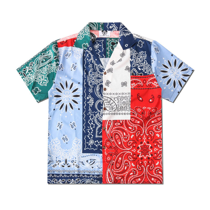 Camisa masculina casual estampada flor nação, amantes moda, manga curta, fina e solta camisas de lapela de Harajuku na praia havaiana, nova, verão