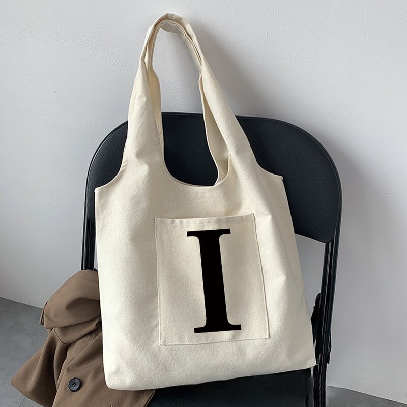 Women Fashion Shopping Bag Street Casual Hobo Commuter Bag Initial Name Graphic Print Beige Ladies Tote Bag Canvas Repeatable
