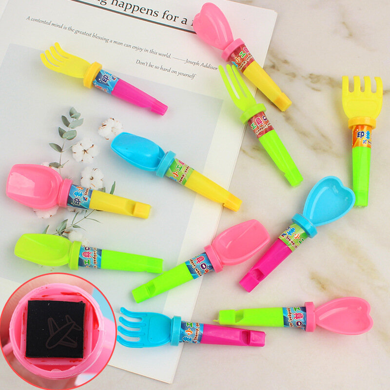 Mini pala de juego de agua colorida para niños, con sello silbato de cuerno pequeño, juguetes para niños, 5 piezas