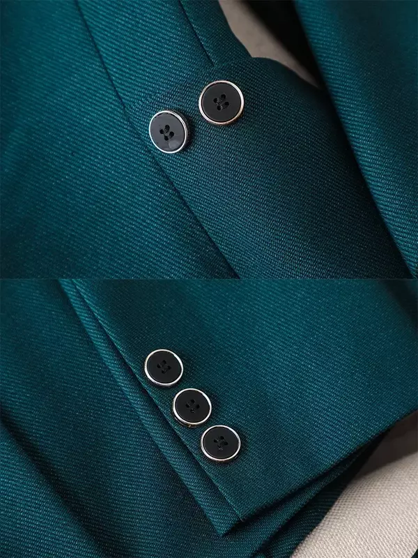 Setelan Blazer dan celana wanita, jaket celana panjang bisnis kerja wanita warna hijau ungu biru hitam polos 2 potong