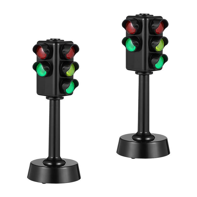 2 قطعة الاطفال إشارة المرور ضوء لعبة نموذج إشارة المرور المصغرة الخفيفة مع موقف أحمر أخضر أصفر إشارات ضوء العبور مصغرة