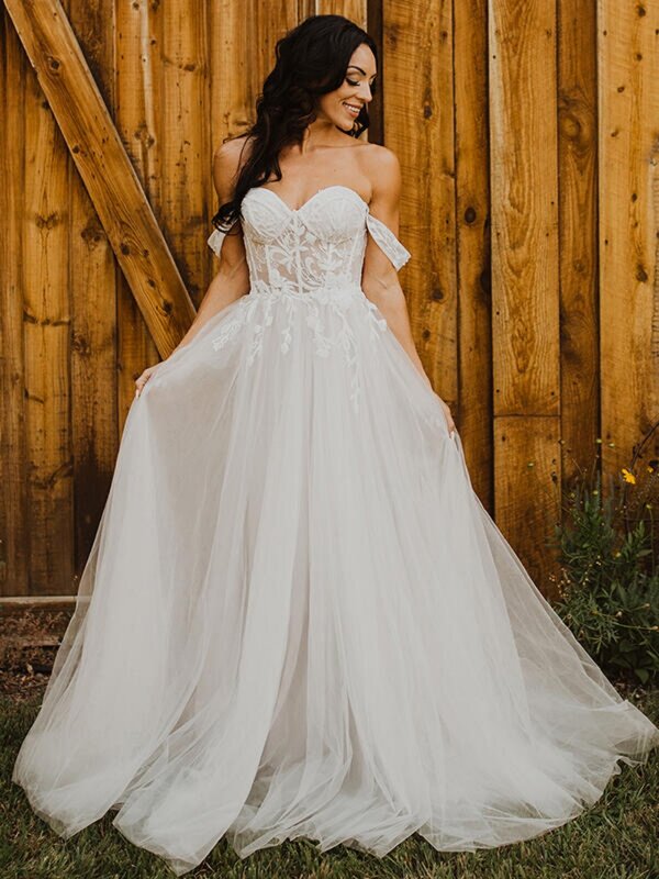 New Beach Wedding Dress Sweethear Neck Lace Appliques A-Line Tulle Floor-Length Vestidos de novia 2024 Bridal Gown robe de marié