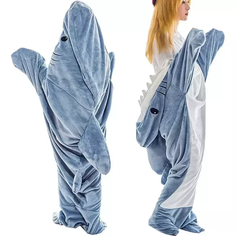New Shark Pajamas Onesie Homewear Comfortable Adult Soft Flannel Sleeping Bag Hooded Wearable Loose Fit Playsuit Party Gifts