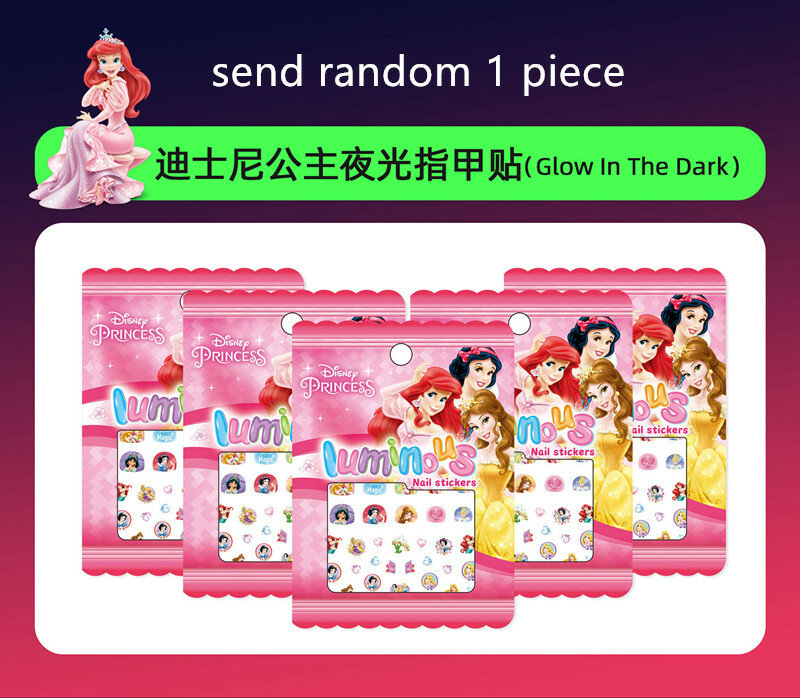Disney Princess Luminous Nail Stickers Frozen Sophia Minnie Mouse Wiinie the Pooh Glow In Dark Nail Stickers Girl Gift