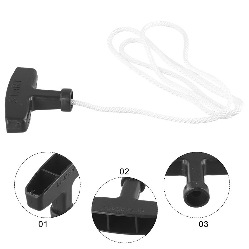 Cord Lineer Rope Replacement Rope White With Pull Handle Black For Petrol Lawnmowers Plastic Polyester