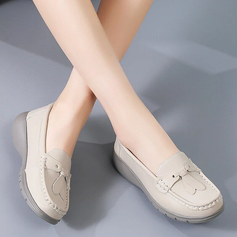 STRONGSHEN Women Shoes Low Heels Loafers Casual Leather Sneaker Zapatos Mujer Slip-On Moccasins Shoes Female Sneakers Tennis