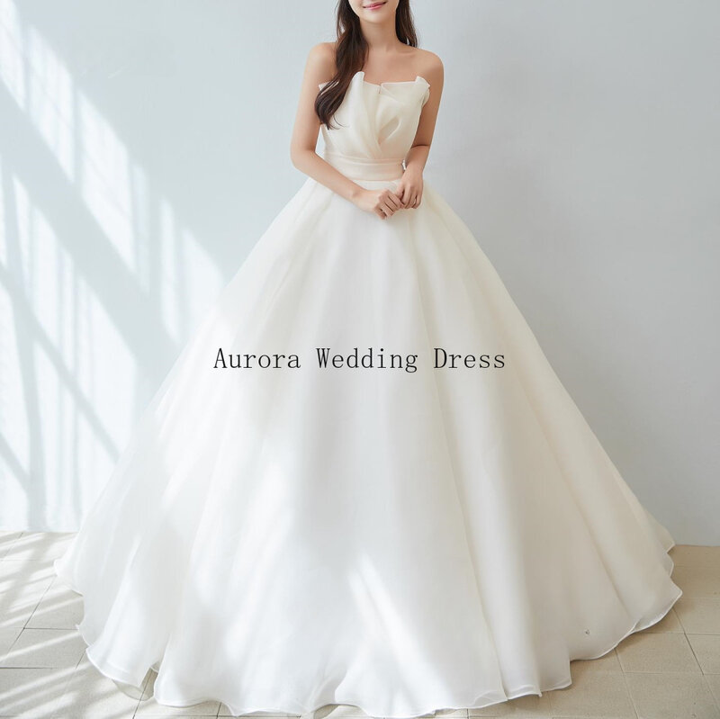 فستان حفلات زفاف الأورجانزا بدون أكمام للنساء ، فستان زفاف جميل ، ثوب حفلة التصوير الفوتوغرافي ، كوريا