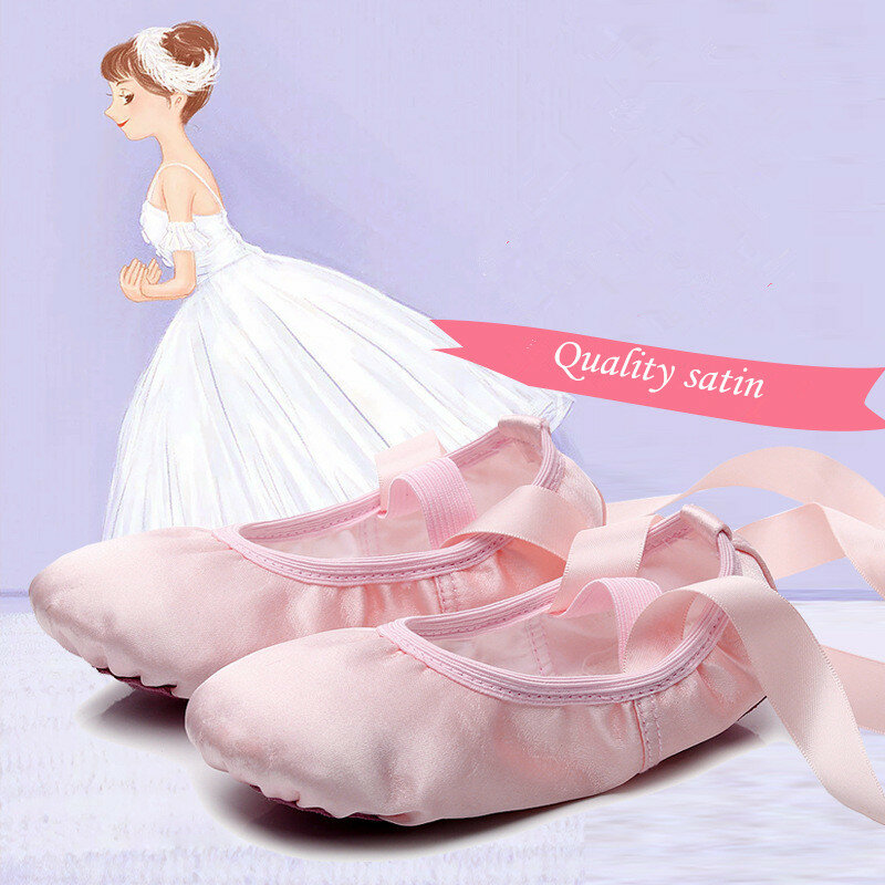 Anak Anak Point Pemula Berlatih Menari Sepatu Lembut Sole Satin Balet untuk Anak Perempuan Sandal Tari Ballerina Sepatu