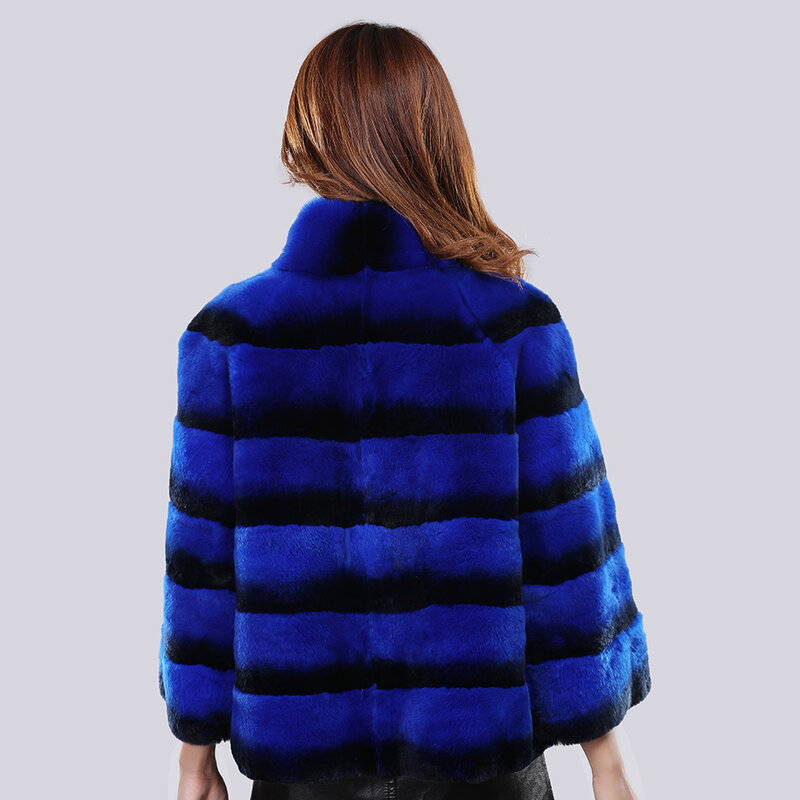 Abrigo de piel auténtica para mujer, Chaqueta corta de piel auténtica de conejo Rex, estilo de lujo, novedad de invierno, 2024