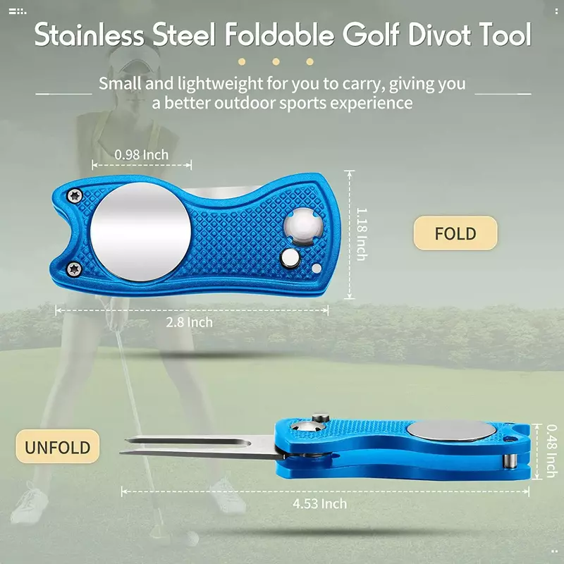 Ferramenta dobrável de reparo de golfe com marcador de bola magnética, botão pop-up, acessórios verdes, presente para golfista, metal novo