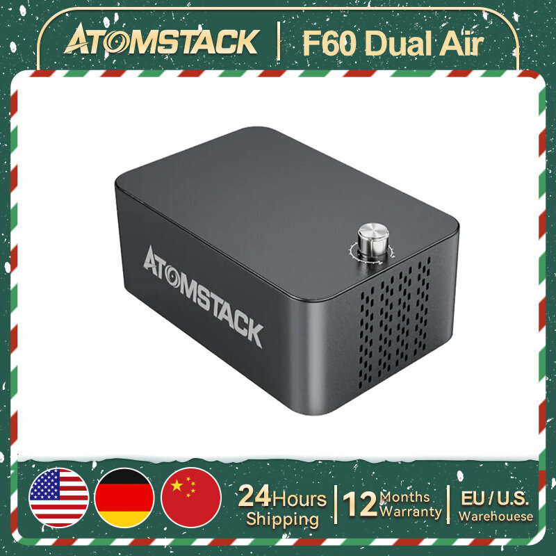 ATOMSTACK F60 Kit bantuan aliran udara 10-30L/menit sistem bantuan udara menghilangkan asap dan debu untuk mesin pemotong pengukir Laser