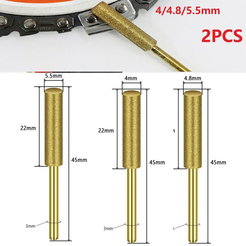 2pcs Diamond Chainsaw Sharpener Burr 4/4.8/5.5mm Grinder Chain Saw Sharpening Head Drill Carving Abrasive Tools