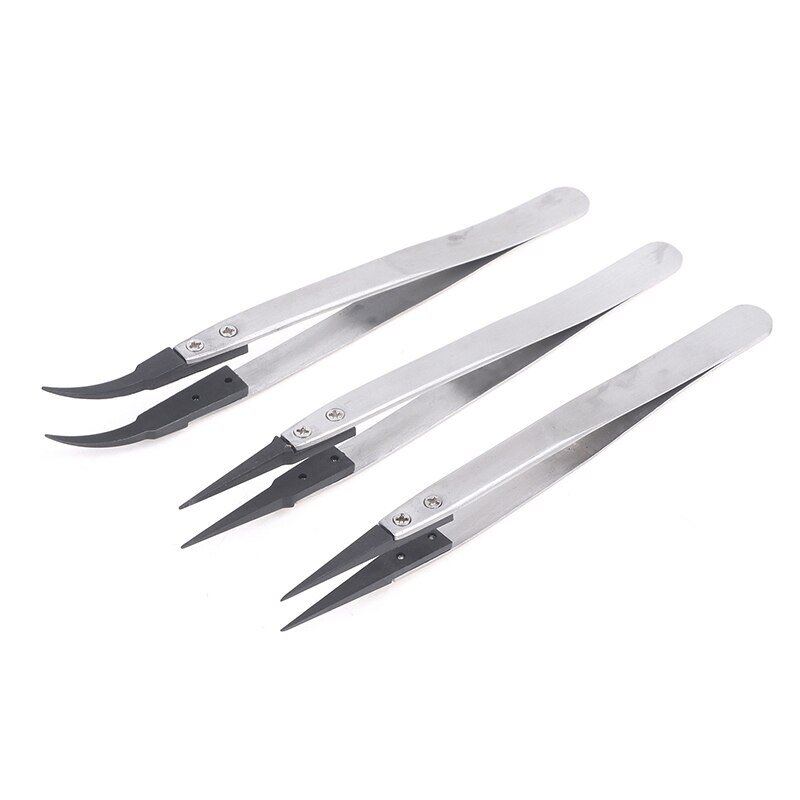 1PC For Watch Hands Installation Work Straight Elbow ESD-259 ESD-259A ESD-7A Handle Stainless Antistatic Plastic Tweezers