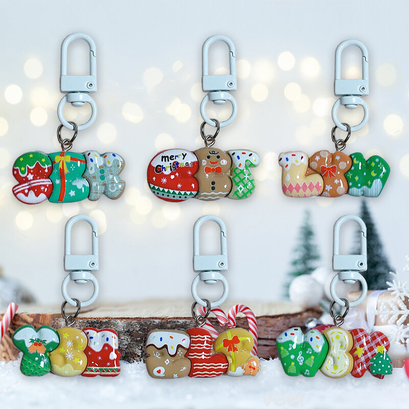 Christmas Alphabet Sign Key Chain Cartoon Pendant Car Keyring Backpack Charms Bag Decor Accessories Ins Bestie Gift