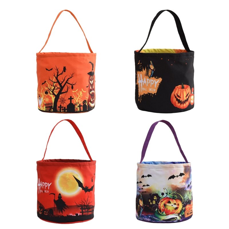 Bolsas de truco o trato de Halloween, Material de tela de 4 colores para fiestas de Halloween para niños