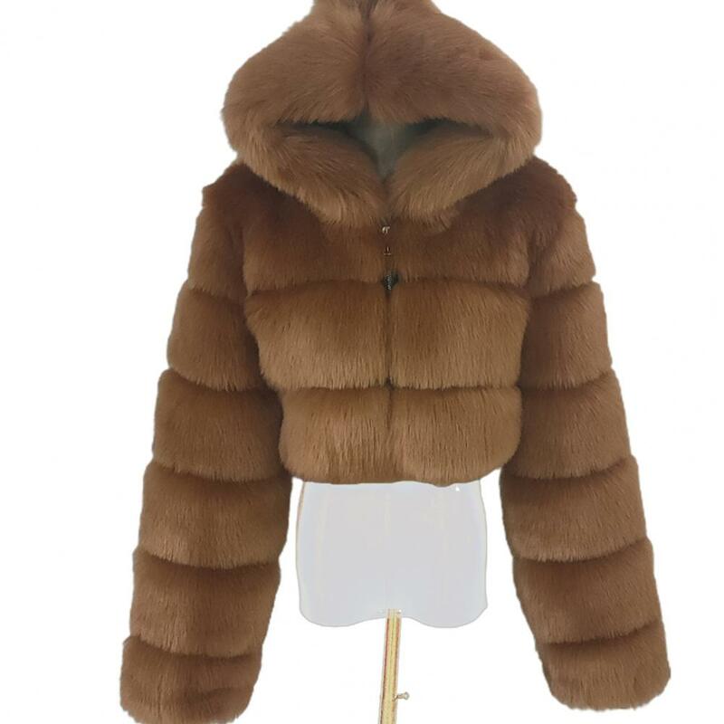 Jaket Bulu Mantel Bulu Musim Dingin untuk Wanita Mantel Musim Dingin Bulu Rubah Palsu Jaket Wanita Potong Ritsleting Bertudung Bulu Mewah Kualitas Tinggi
