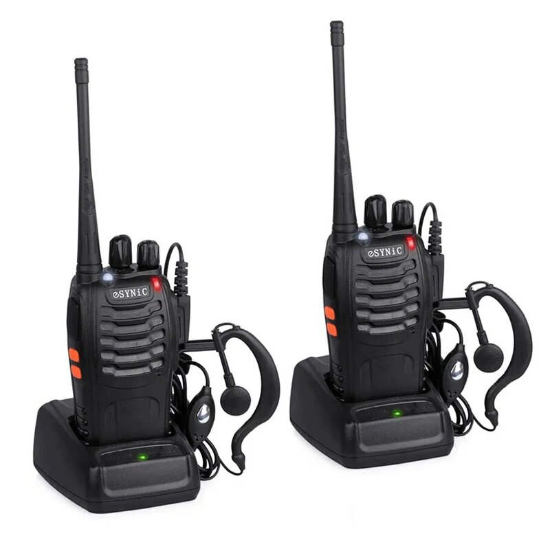 ESYNiC Walkie talkie dewasa portabel, 2Pcs UHF 400-470MHZ 16CH Radio dua arah dengan earphone asli untuk penggunaan sehari-hari