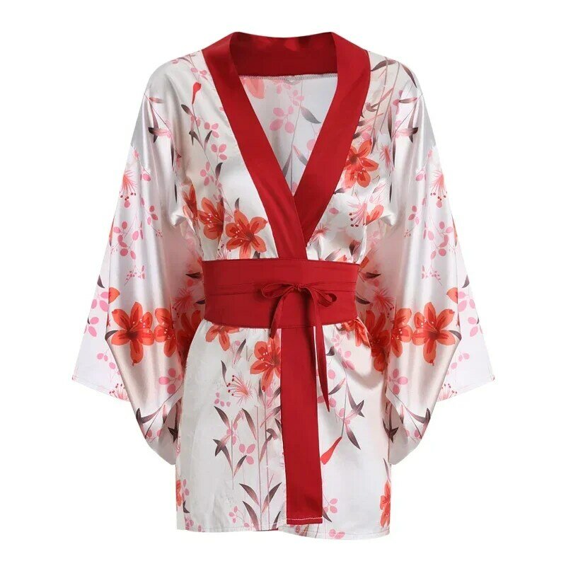 Seksowny kostium damski z nadrukiem pokusa krótki kardigan kimono kostium seksowny japoński pasek zestaw mundurków do łóżka