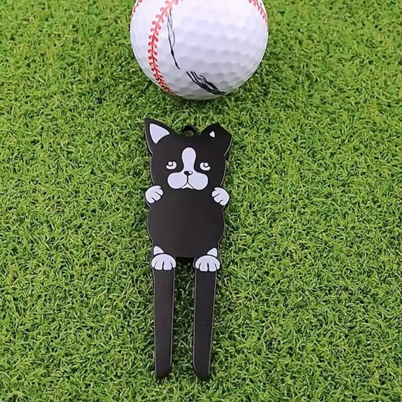 Lapangan Golf penanda besi kartun kucing portabel Golf Pitchfork Golf putt hijau garpu Golf Marker Divot alat bantu latihan Golf perlengkapan Golf