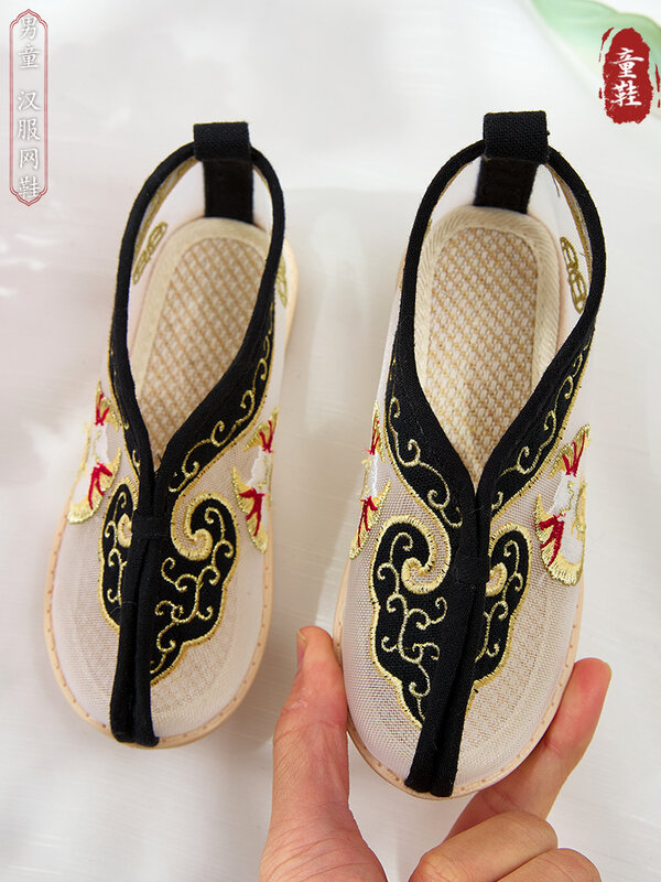 Sapato infantil de fantasia chinesa han, respirável, malha, bordado, desempenho antigo, estilo verão