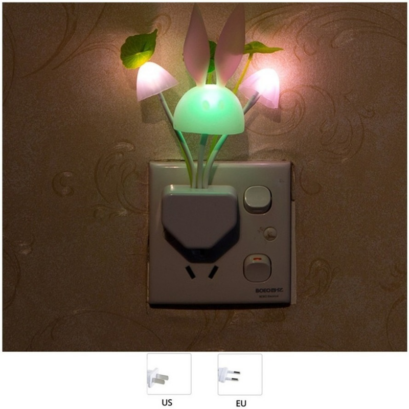 LED 야간 조명 센서 제어 야간 램프, EU US 플러그 인 벽 조명, 어린이 침실용 3 LED 버섯 야간 조명, 110V-220V