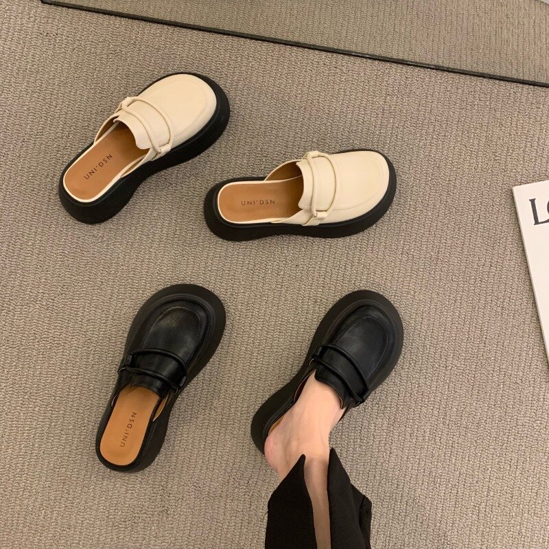 Sandálias retrô de salto grande para mulheres, chinelos de fundo grosso, meia calça da moda, sapatos vulcanizados, 2020