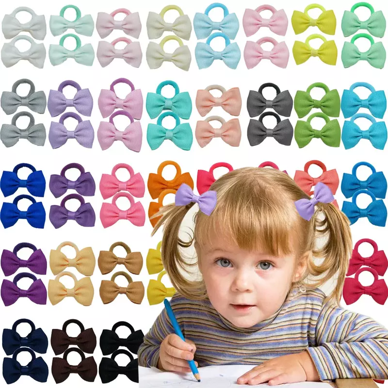10pcs/lot 4.5*2.5 CM Solid Color Grosgrain Ribbon Bowknot Baby Elastic Hair Rope DIY Children Headwear Fashion Bows Hairband