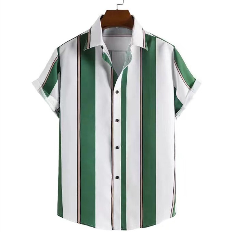 New line short-sleeved men's shirt, soft and breathable, striped shirt for daily wear, fashionable and comfortable button design