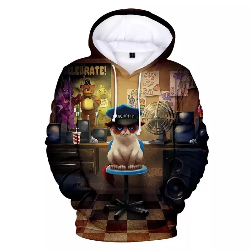 Мужская толстовка с капюшоном Fnaf, толстовка с 3D принтом Five Nights, в стиле хип-хоп, 2024