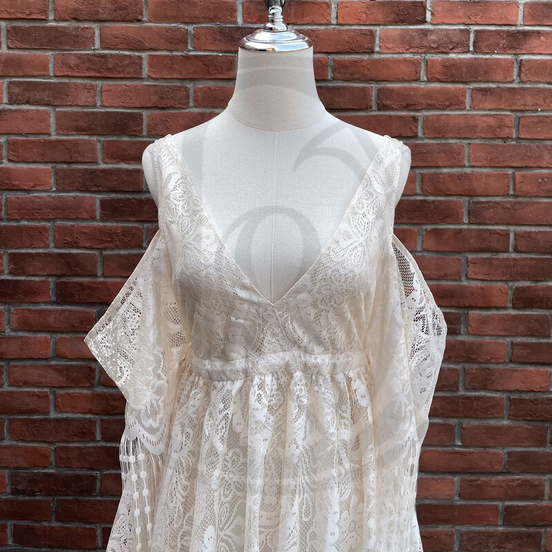 Don&Judy Elegant Lace Wedding Dress Bride Party Beach Gown V-neck Off Shoulder With Tassels Bohemian Vestidos De Noiva Maternity
