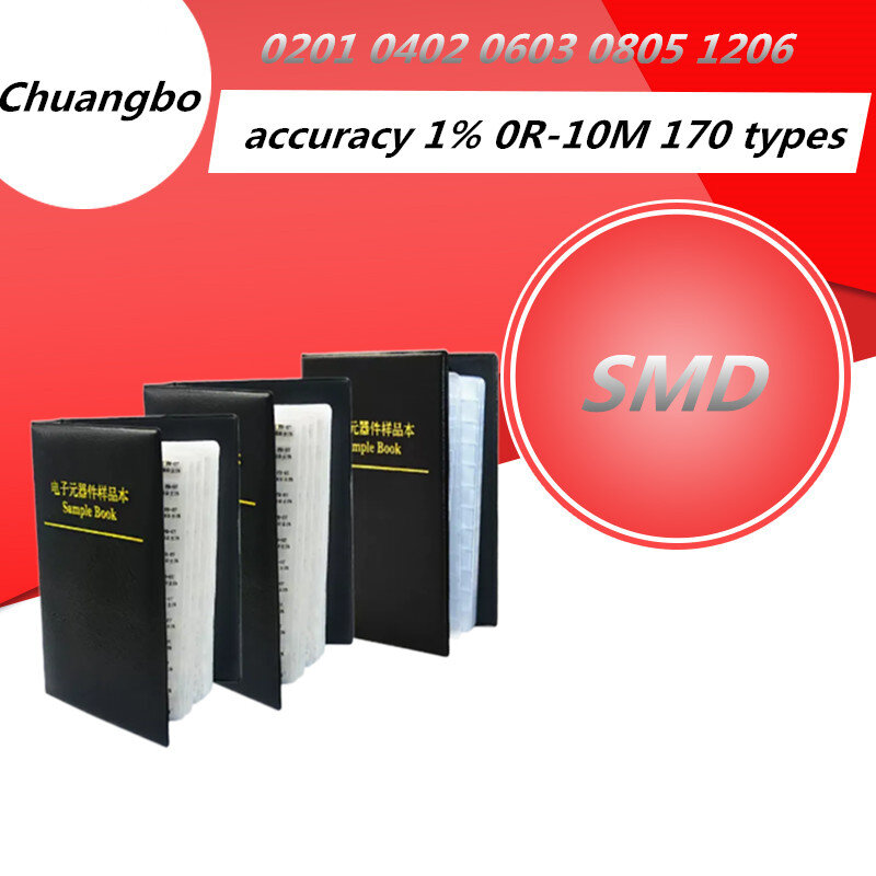 Libro de resistencias SMD 0201, 0402, 0603, 0805, 1206, precisión 1%, FR-07, 0R-10M, 170 tipos de resistencias, 50 piezas cada uno