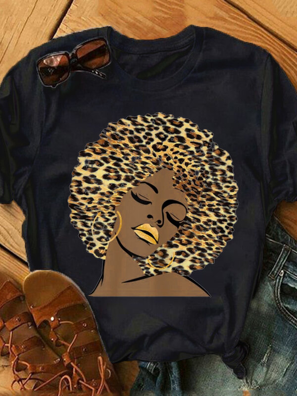 XXS-6XL 플러스 사이즈 라운드넥 반팔 티셔츠 여성용, 레트로 아프리카 소녀 프린트, 편안한 상의, 여름 유행