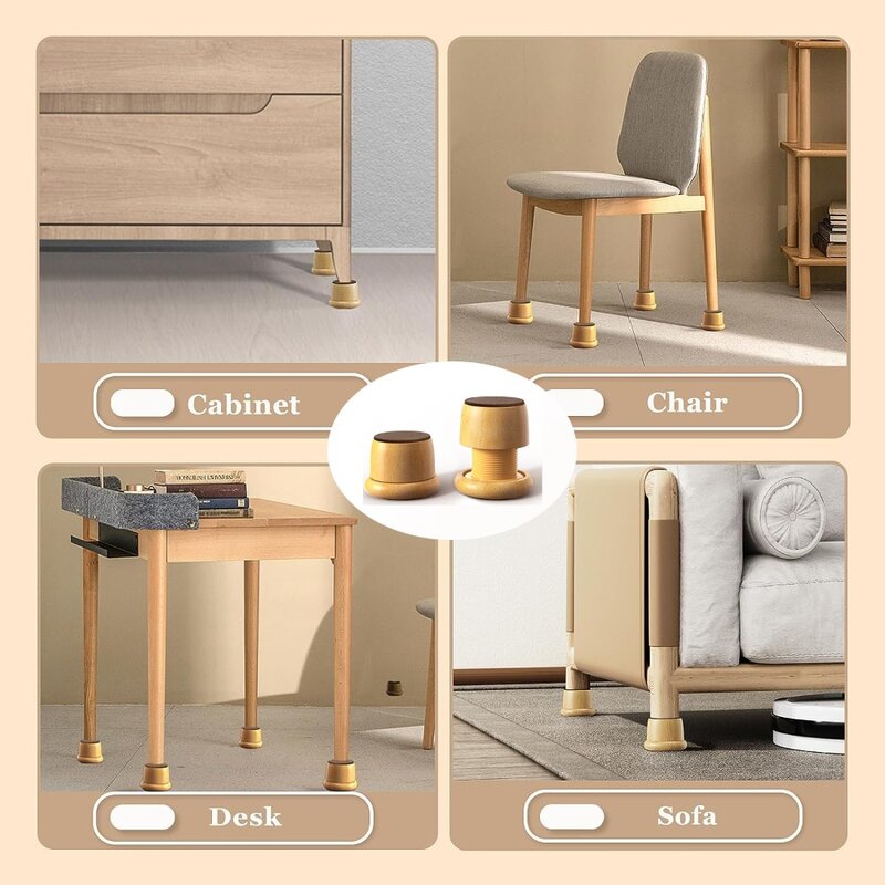 4Pcs Solid Wood Furniture Non-Slip Pad Durable 2.16-2.71 Inch Adjustable Furniture Booster Pad Moisture-proof Easy To Use