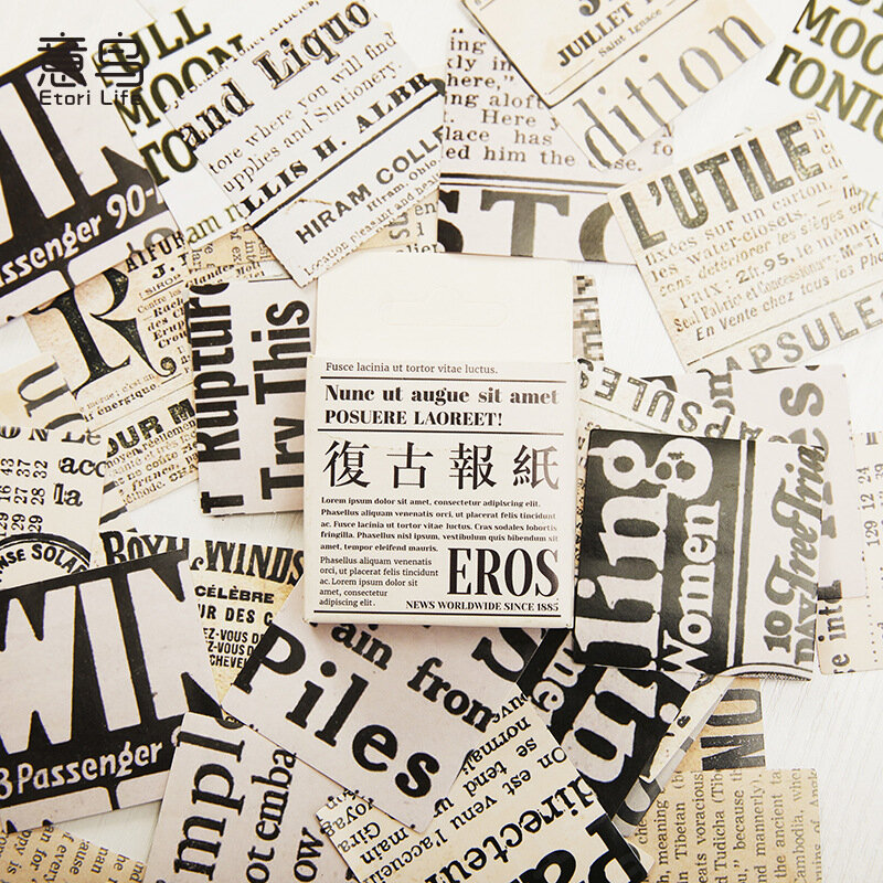 46 peças mini caixa adesivos papel material do teste padrão de jornal do vintage mascaramento scrapbooking etiqueta diy adesivo leiteiro 4cm