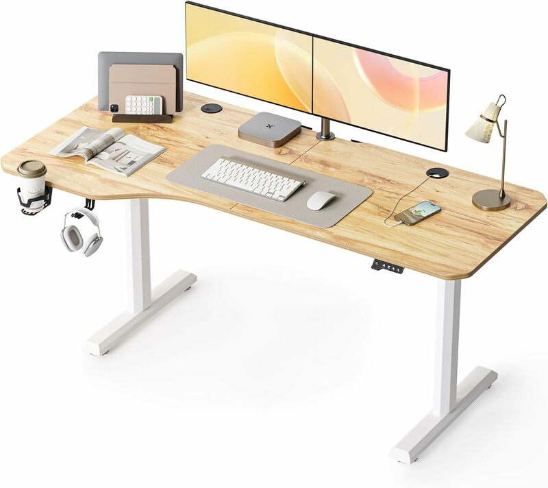 Escritorio de pie eléctrico ajustable en altura, mesa de pie de 63x24 pulgadas, soporte para sentarse, escritorio de oficina en casa con tablero de empalme, Li