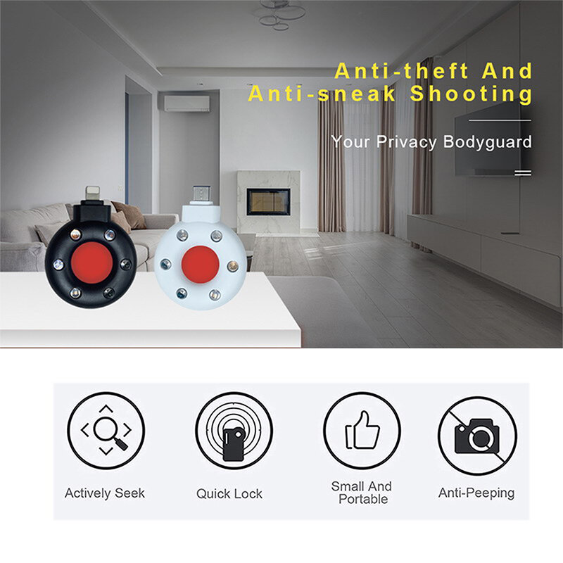Detector de cámara antirrobo para viajes al aire libre, alarma LED IR, oculta, USB-C, 1 unidad