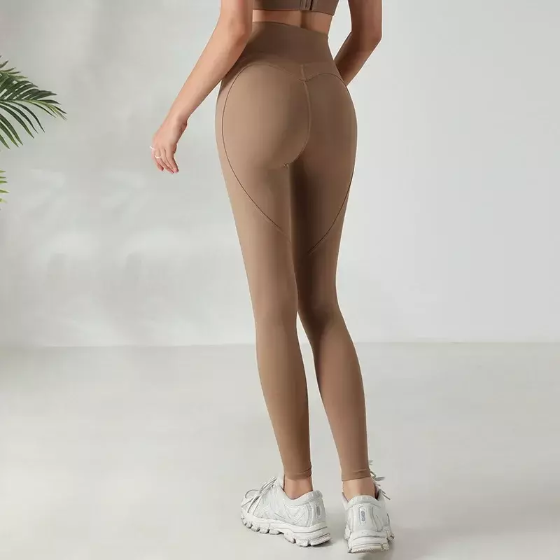 New peach pants nude yoga pants without embarrassing line high waist hip elastic fitness pants
