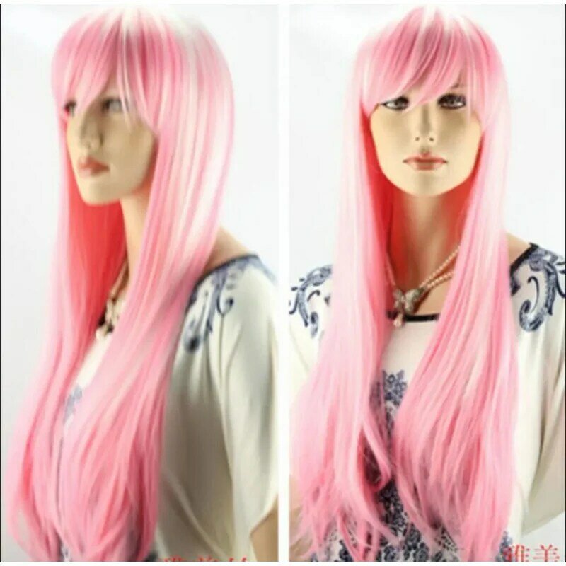 Perruque longue droite rose pour cosplay, cheveux ultraviolets