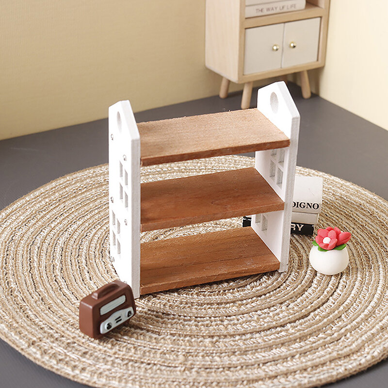1:12 Dollhouse en miniatura Miniatura Tres-Accesorios de decoración de muebles de stand de stand de estantería de almacenamiento de nivel