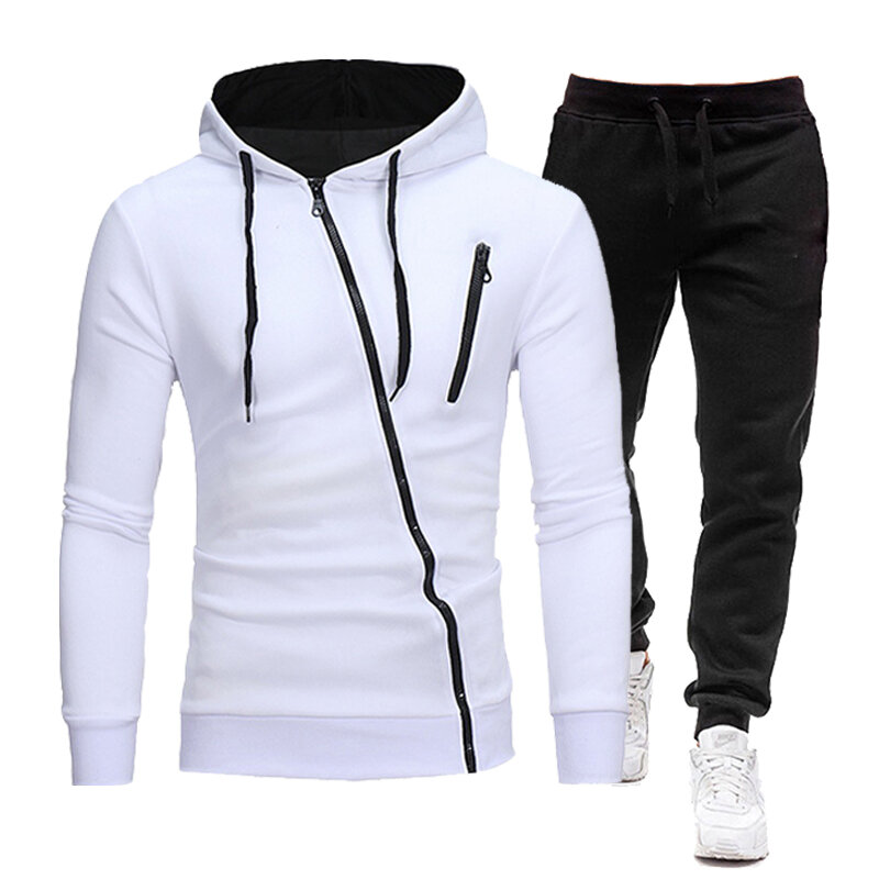 Pakaian Gym Fitness Pria, Hoodie + celana kasual 2 potong untuk olahraga Jogging, bisbol ritsleting musim gugur
