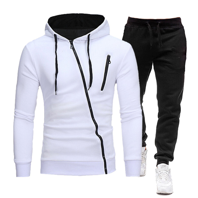 New Autumn Fashion abbigliamento da uomo Casual Gym Fitness Outdoor Jogging Sportswear felpa con cappuccio con cerniera da Baseball da uomo + pantaloni Set da 2 pezzi