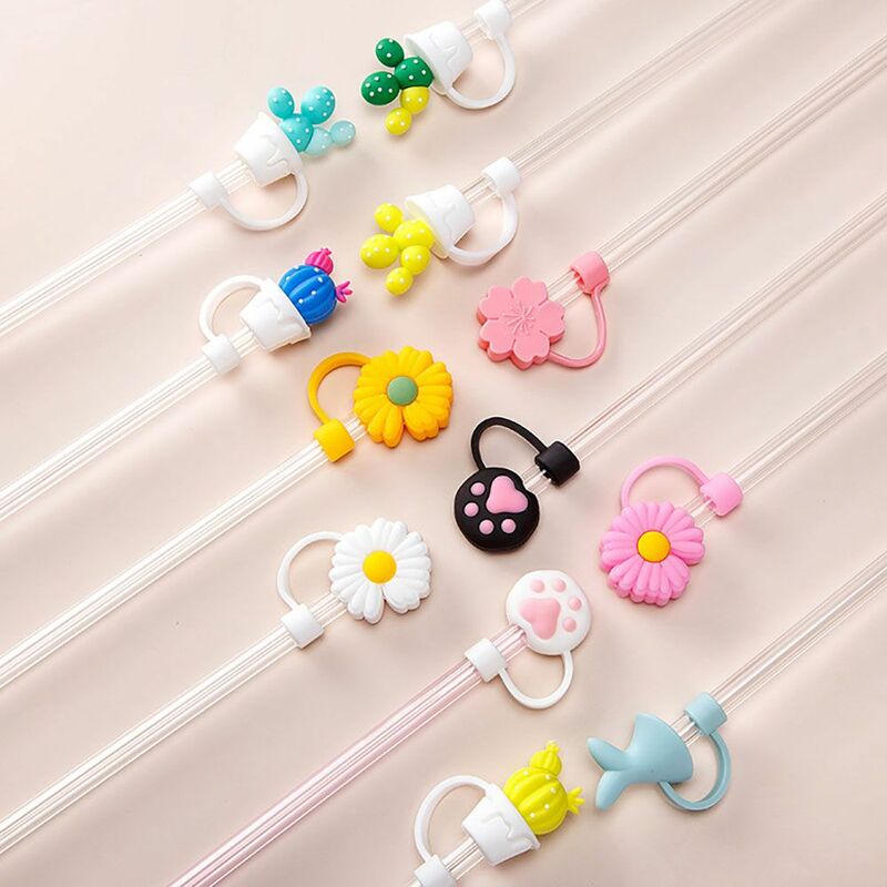 Cute Cartoon Glass for Straws Anti-Dust Straw Plug Bottle Accessories Straws Decorative Cap Anti-Dust Cap