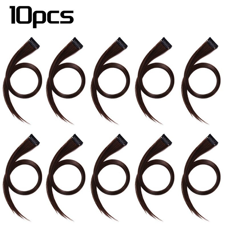10Pcs Rainbow Highlighted Hair Extension Hairpin Long Straight Hair Clip Trimmable For Girl Hair False Hair Brown, Durable