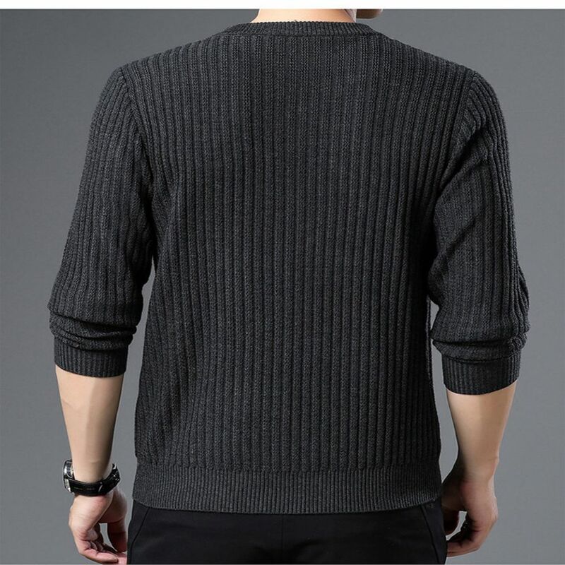 Новинка Осень 2023, модный мужской однотонный пуловер с круглым вырезом и длинным рукавом, свитер, повседневный плотный шерстяной свитер