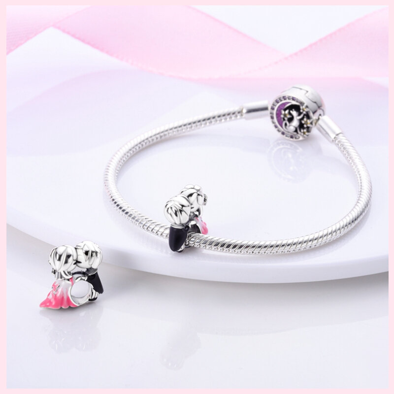 2024 New Hot Sterling Silver 100% Animal Butterfly Love Heart Pink Charm Suitable for Pandora Original Bracelet DIY Making