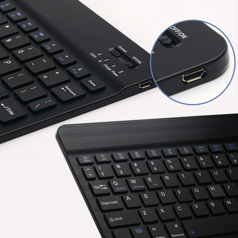 RYRA-teclado inalámbrico recargable con Bluetooth, miniteclado Delgado silencioso para tableta de oficina, USB para IOS, Android, Windows, PC, Ipad